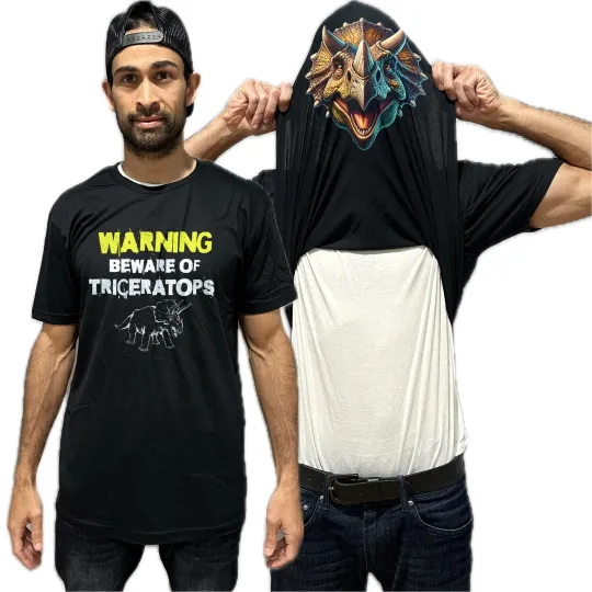 Beware of Triceratops Flip Shirt - Funny Dinosaur T-Shirt Flip Tee