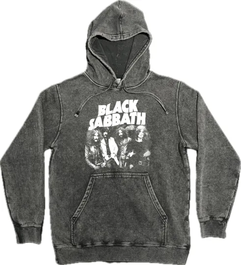 Black Sabbath Vintage Wash Hoodie on Premium Mineral Wash Hooded Sweatshirt
