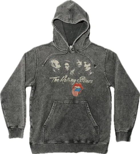 The Rolling Stones Vintage Wash Hoodie on Premium Mineral Wash Hooded Sweatshirt