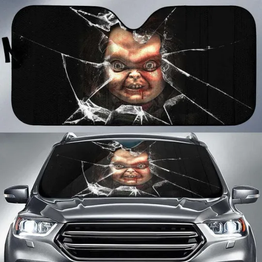Chucky Car Car Sun Shade Horror Broken Glass Style Windshield Broken