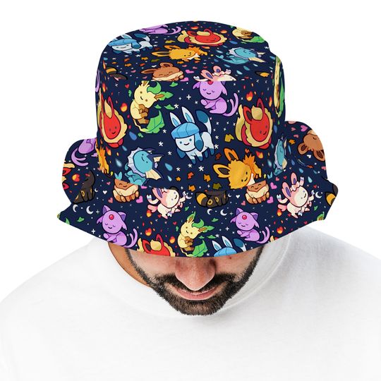 Eevee Evolution Galaxy Bucket Hat, Evolution Type Bucket Cute Hat,  Anime Bucket Eevee Galaxy Gifts