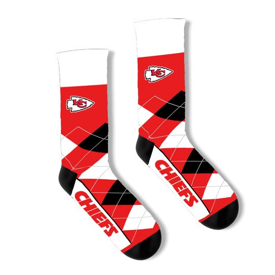 Kansas City Chiefs Argyle Socks Crew Length One Size Fits Most NEW!