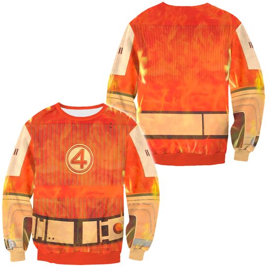 Human Torch Flame On Costume, Jonathan Storm, The Fantastic Four Long Sleeve Shirt, FF Member Suit Team Cosplay, Marvel Mutant Sweatshirt