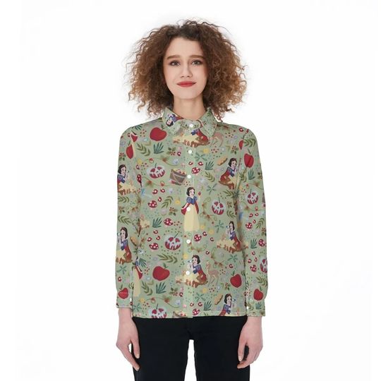 Snow White Blouse Shirt, Fairy Tale Princess Shirt, Vintage Grumpy Dwarf Button Up Shirt, Disney Snow White Blouse Women Shirt