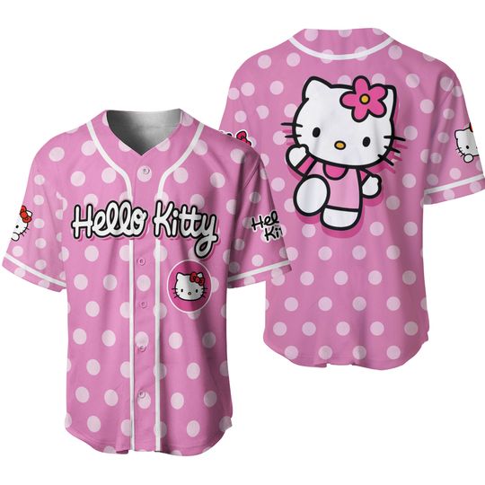 Personalized Hello Kitty Baseball Jersey, Kitty Baseball Shirt, Hello Kitty Jersey, Hello Kitty Fan, Hello Kitty Shirt, Kitty Cat Shirt