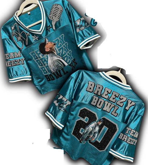Chris Brown Breezy Bowl Tour 2025 Crop Top Mesh Jersey, Concert Outfit, glitter effect print (NOT BLING)