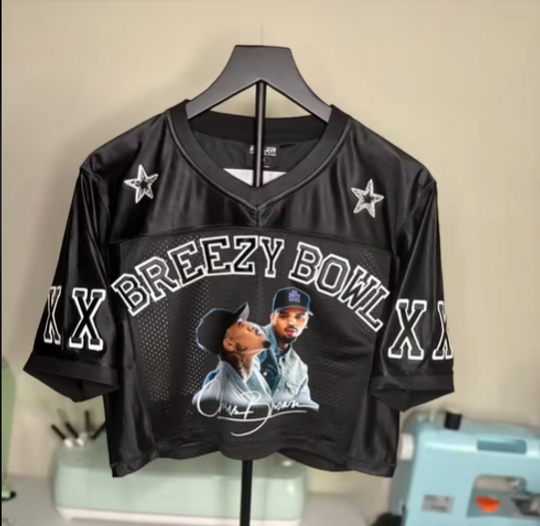 Black Chris Brown Breezy Bowl Tour 2025 Crop Top Mesh Jersey, Concert Outfit
