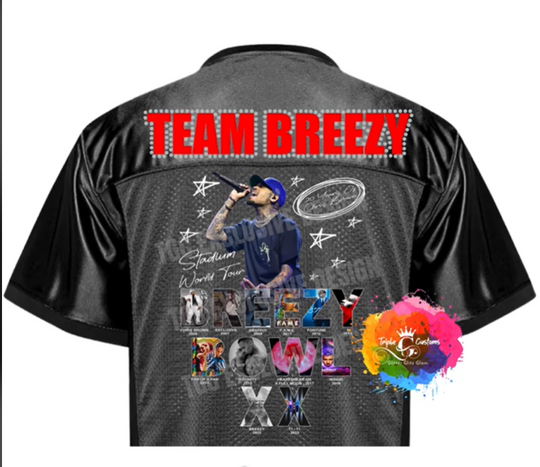 Chris Brown Breezy Bowl Tour 2025 Crop Top Mesh Jersey, Concert Outfit, glitter effect print (NOT BLING)
