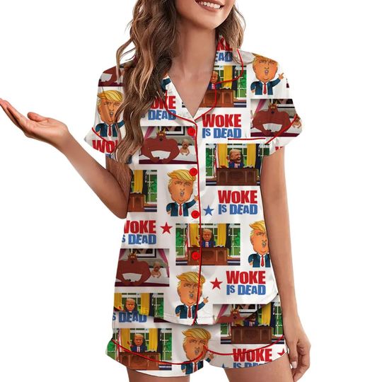 Woke is dead Funny Meme hot summer Silly Pajamas, Funny Trump in the Show South Park Unisex Softstyle T-Shirt, Cartoon Political Tee