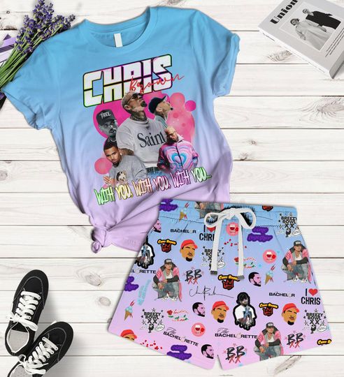 Chris Brown Breezy Bowl XX Tour T-Shirt And Shorts, Chris Brown Album Tee, Chris Brown Fan, Chris Brown Merch, Cb Tour 2025 Pajamas Set