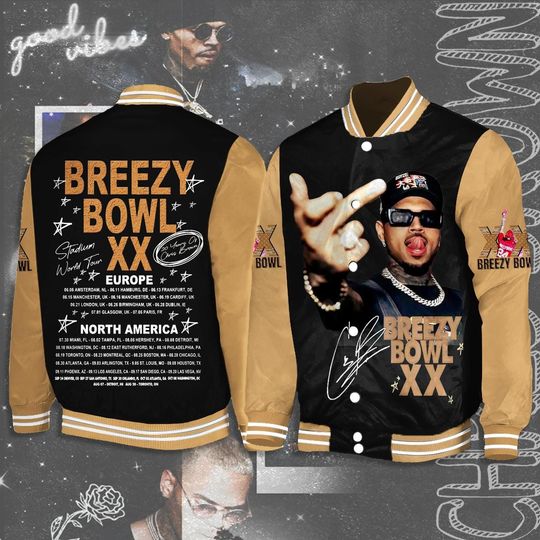 Breezy Bowl XX Tour Baseball Jacket, Vintage Chris Brown Concert 2025 Jacket For Men, Music Tour Y2k Streetwear Jacket, Chris Brown Fan