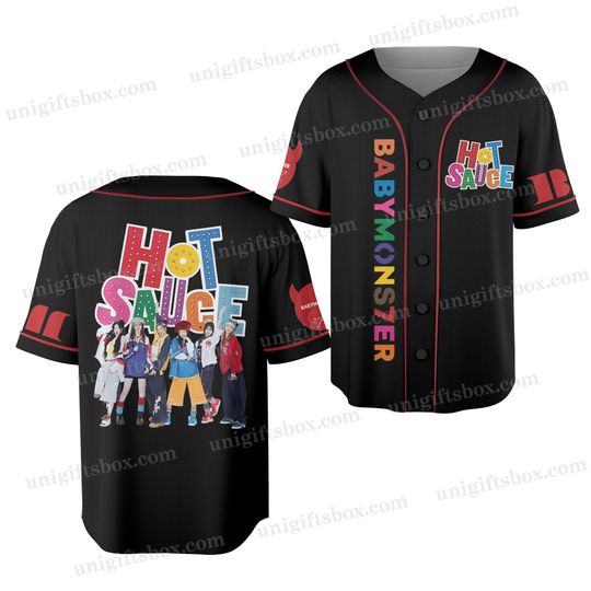 Custom BABYMONSTER 2025 Tour Baseball Jersey, Babymonster Hot Sauce Jersey, Kpop Fan Shirt with Member Signatures on Sleeve