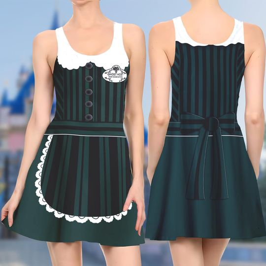 Ghost Host 3D Cosplay Costume Skater Dress, Haunted Mansion Dress, Ghost Host Mom Daughter Dress, Ghost Host Halloween Dress