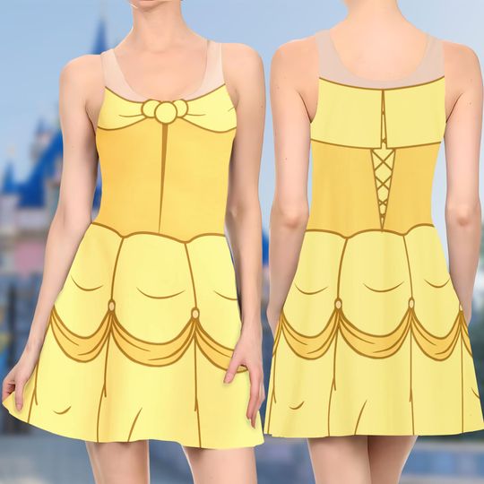 Belle Princess 3D Cosplay Costume Skater Dress, Beauty And The Beast Dress, Belle Beauty Princess Mom Daughter Dress, Princess Dress