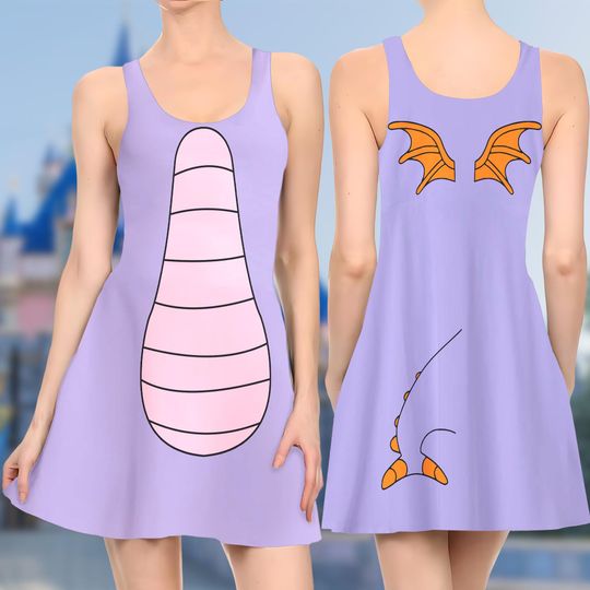 Figment Dragon 3D Skater Dress, Figment Epcot Park All Over Print Dress, Figment Dragon Mom Daughter Dress, Figment Women Dress