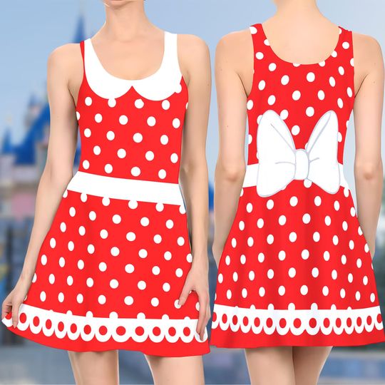 Minnie Mouse 3D Cosplay Costume Skater Dress, Mickey Mouse Dress, Minnie Mouse Mother Mom Daughter Dress, Mrs. Mouse Dress Gift