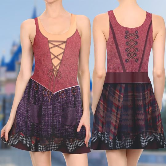 Mary Sanderson 3D Cosplay Costume Skater Dress, Hocus Pocus Dress, Mary Sanderson Mom Daughter Dress, Hocus Pocus Halloween Dress