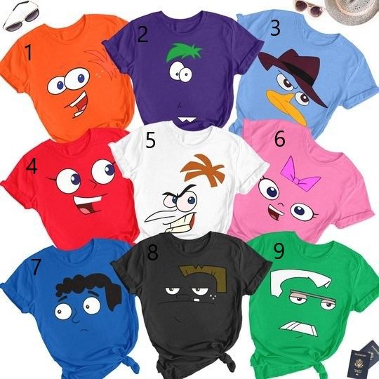 Phineas & Ferb Costume Shirt, Perry Dr Heinz Isabella Candace Jeremy Shirt, Phineas And Ferb Matching Shirt, Disneyland Hallowen Costume