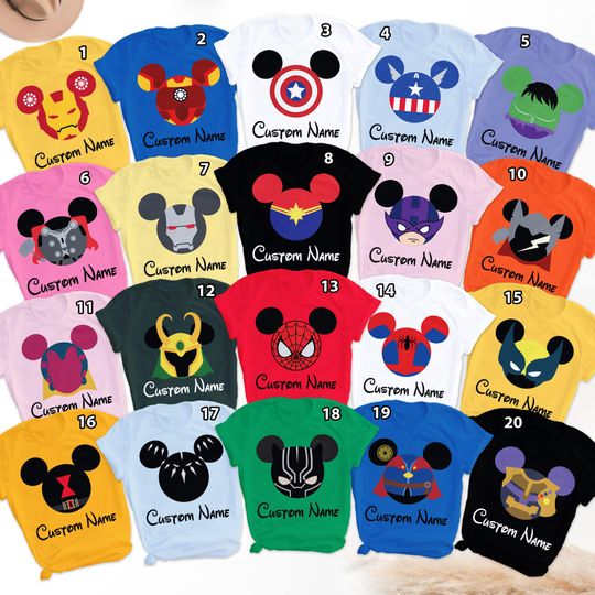 Personalized Superhero Squad Symbol Group Matching Shirt, Custom Super Hero Mouse Ear Face Matching T Shirt, Superhero Party Theme Outfit
