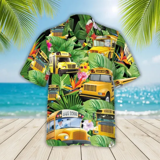 School Bus Hawaiian Shirt – Tropical Jungle Back to School Fun