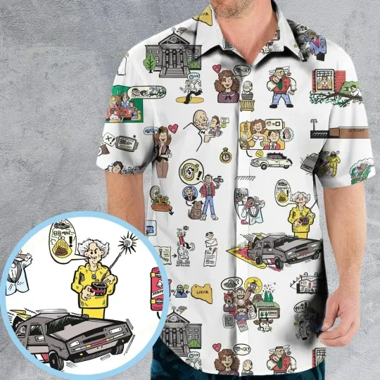 Back To The Future Hawaiian Button Down Shirt Unisex Adults S-5xl 3D