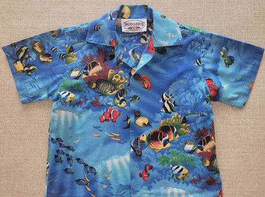 Boy's Hawaiian Shirt PACIFIC LEGEND Child's Hawaiian Shirt Made In Hawaii Kids Aloha Shirt Coral Reef Fish 100% Cotton Child Size 2T