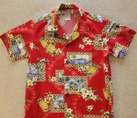 Boy's Hawaiian Shirt, BISHOP ST. Hawaiian Shirt, Made in Hawaii, Kids Aloha Shirt, Surf Hawaii Cruise Surfer Beach Shirt, 100% Cotton Size 6