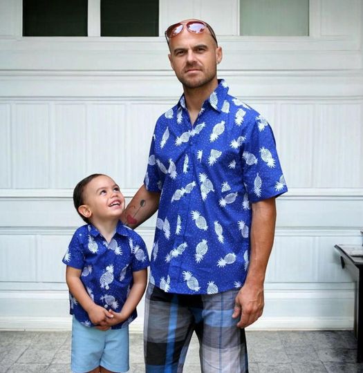 Father and son matching shirts - Blue Pineapple, Father and Son Outfit, Hawaiian shirts, dad and son shirts, matching Outfits, Gift for him,