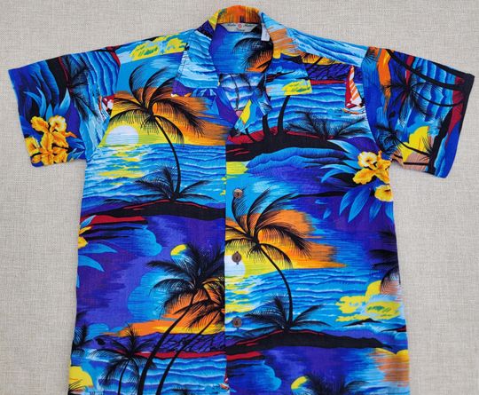 Boy's Hawaiian Shirt, HULA HULA HAWAII Kids Aloha Shirt, Tropical Button Down Sunset Beach Shirt, 100% Rayon, Boys Size 8