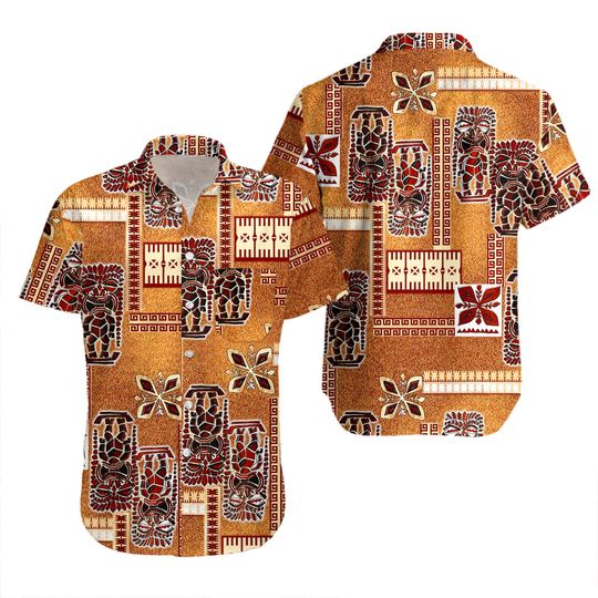 Vintage Hawaiian Barkcloth Tiki Shirt Hawaii Aloha Collared Top