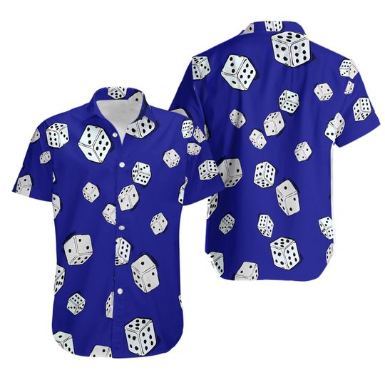 No Boundaries Shirt Mens Medium Blue Dice Casino Poker Rayon Button Up NEW