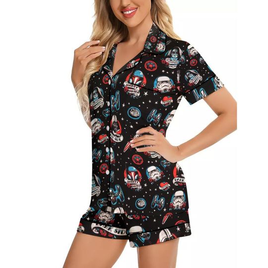 Star Wars Pajamas Set, Disney Women Pajamas, Movie Summer Shirt, Darth Vader Stormtrooper Mandalorian Pajama, Sleepwear For Women