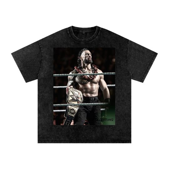 Oversized Roman Reigns T-shirt – 250 GSM Vintage Acid Wash Wrestling Tee