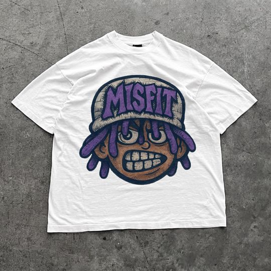 MISFIT Streetwear Graphic Tee | Urban Cartoon Rap T-Shirt | Purple Dreadhead Graphic