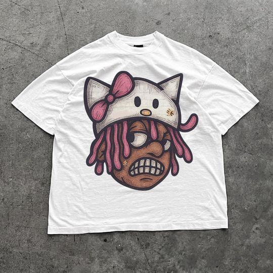 Edgy Hello Kitty Graphic Tee | Cartoon Rap T-Shirt | Urban Y2K Streetwear