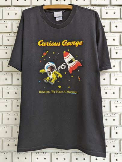 Vintage Curious George Astronaut T-Shirt – 2000s Cartoon Style
