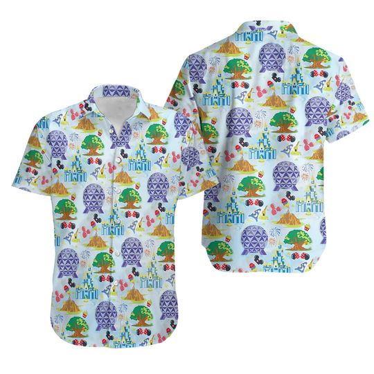 Disney Hawaiian Shirt, Disney Park Icon Hawaiian Shirt, Magic Kingdom Hawaiian, Disney Beach Shirt, Disney Summer Shirt, Disney Aloha Shirt