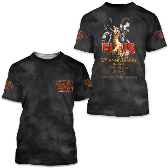 Elvis Presley 3D Tshirt Thank You Grey Short Sleeves, Comfortable Short Sleeves