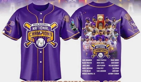 NCAA Baseball National Champions 2025 LSU Tigers Purple Baseball Jersey