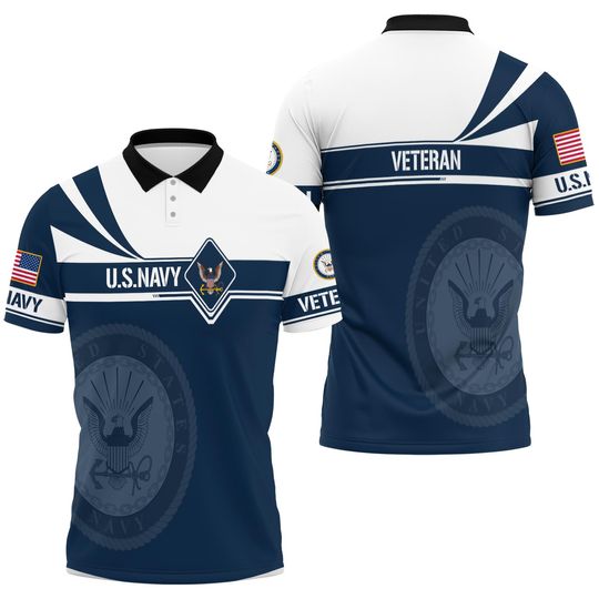 US Navy Veteran Polo Shirt All Over Printed Shirt Full Size S-5XL