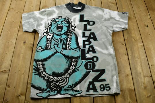 Lollapalooza 1995 Tour T-Shirt Buddha Mock Neck 90s Band Graphic Shirt