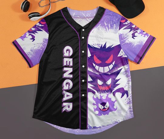 Gengar Baseball Jersey – Cute Button-Up Shirt Gift for Fans