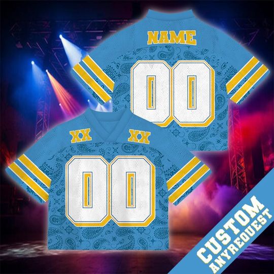 Customized Name And Number Blue And Yellow With Number Mesh Croptop Football Jersey, Custom Concert Football Jersey,Game Day Gifts