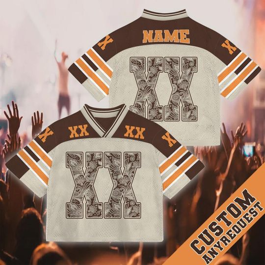 Custom XX Name And Number Brown Beige Mesh Croptop Football Jersey, Custom XX Concert Football Jersey, Game Day Croptop Jersey