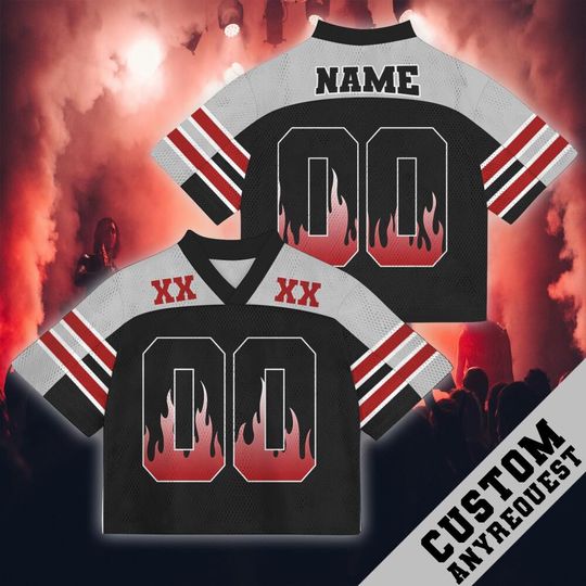 Customized Name And Number Black White Mesh Croptop Football Jersey, Custom XX Concert Football Jersey, Game Day Croptop Jersey