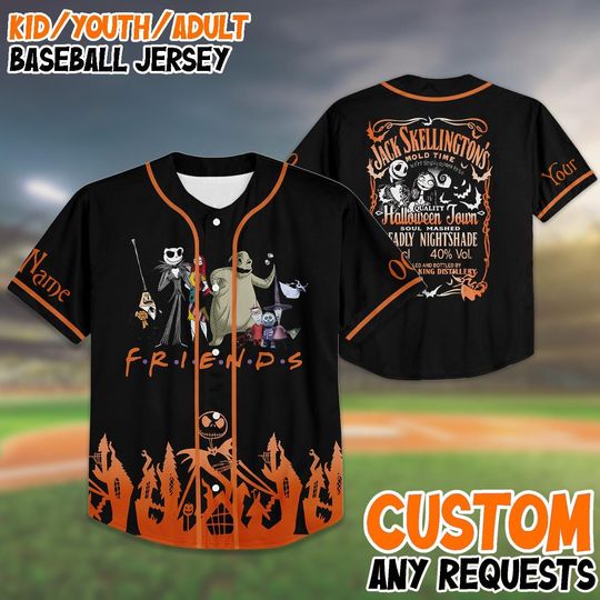 Personalized Jack Skellington Custom Halloween Baseball Team Jersey Shirt