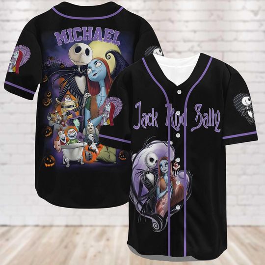 Halloween Jack And Sally Baseball Shirt Personalized Jersey Nightmare Before Christmas