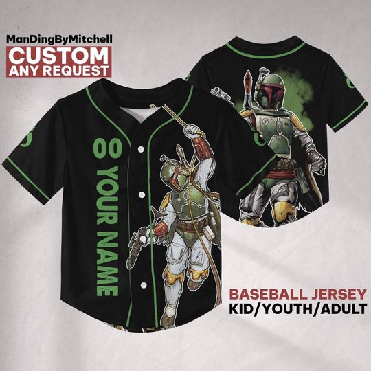 Custom Boba Fett Black Baseball Jersey – Star Wars Matching Outfit for Kids & Adults