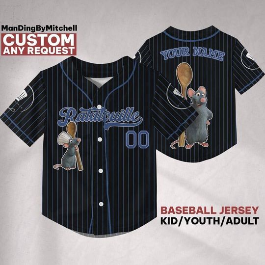 Custom Ratatouille Baseball Jersey – Chef Remy Striped Shirt for Disney Fans