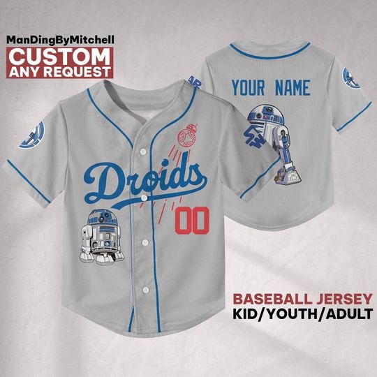 Custom R2-D2 Grey Baseball Jersey – Matching Star Wars Shirt for Kids & Adults, Fan Gift